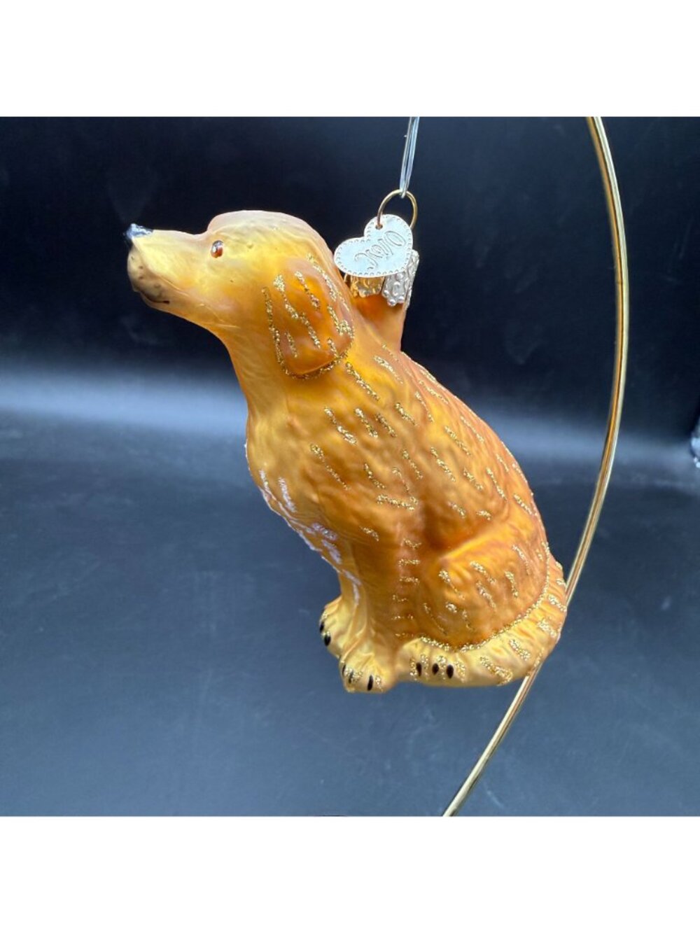 Old World Christmas Golden Retriever Dog Blown Glass Ornament Gold Glitter 4 In